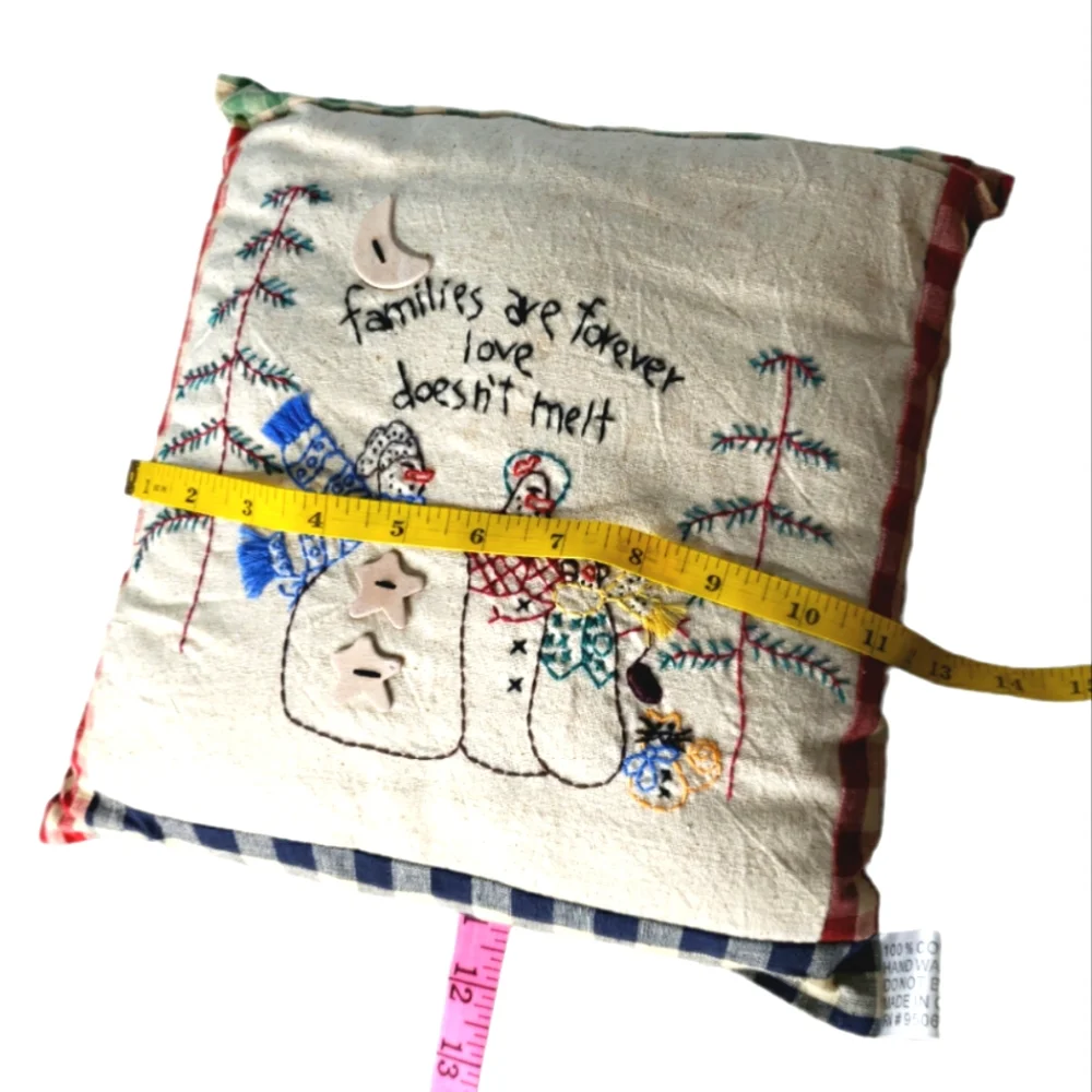 Holiday Pillow 'Families are forever love doesn't melt' Stiched Snow Family Farm